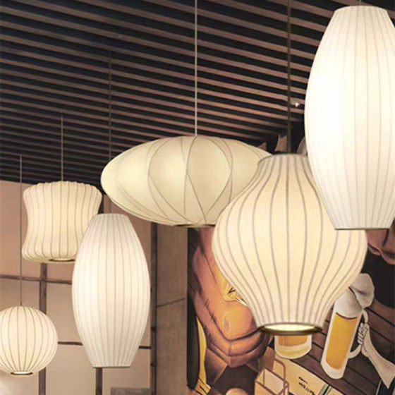 Japanese Style Silk Chandelier Simple Modern Bedroom Restaurant Lighting New Chinese Style Tea Room Hot Pot Restaurant Hotel Lantern Chandelier