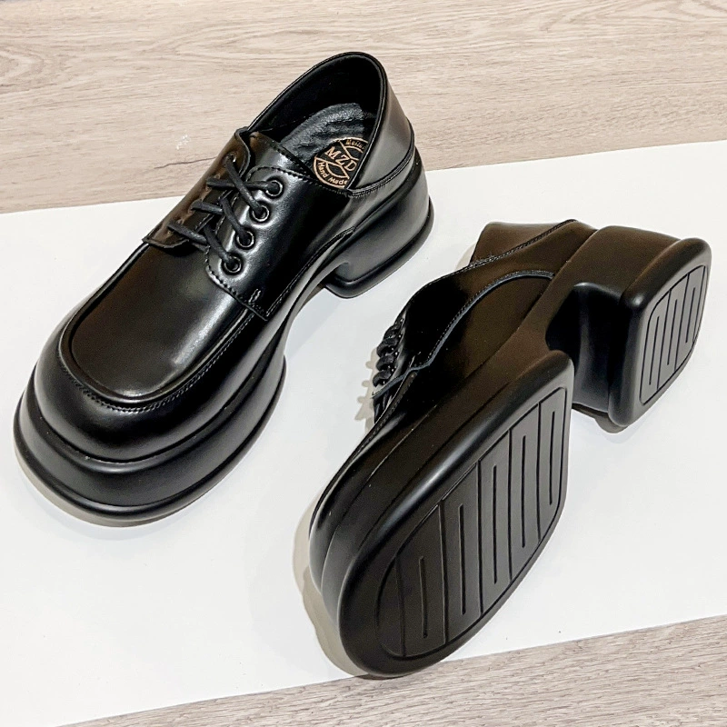 Американская Новая Осенняя кожаная обувь на шнуровке, маленькие кожаные туфли в британском стиле на толстом каблуке, туфли с большим носком, однослойная обувь на толстой подошве