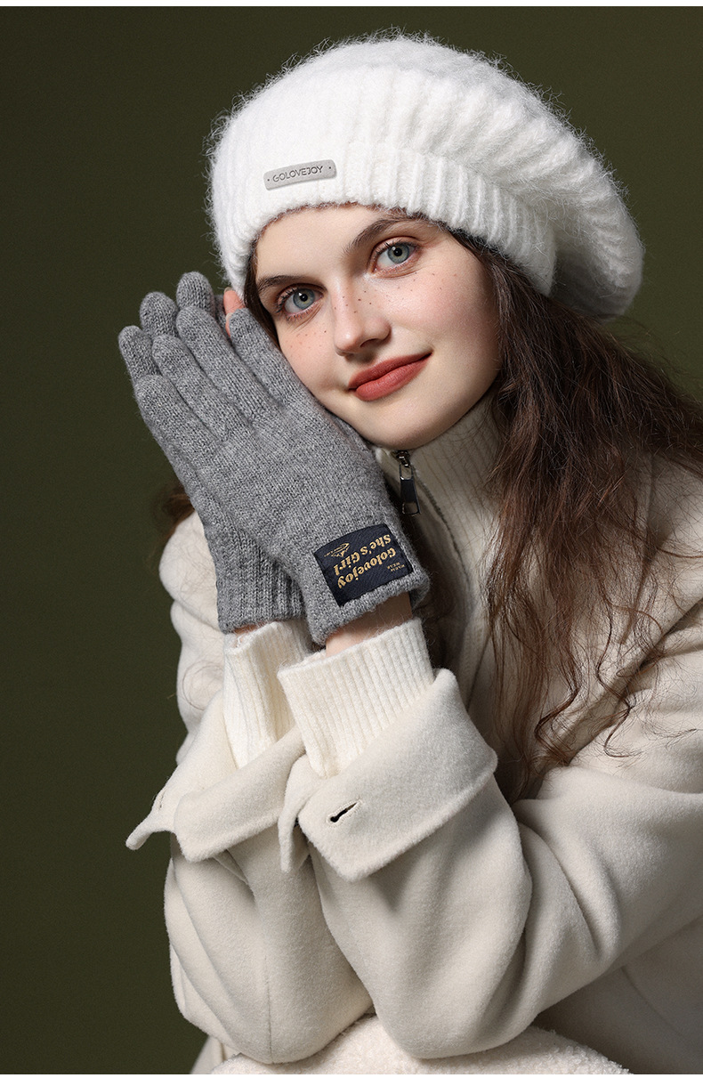 Knitted Wool Gloves For Women Windproof Thermal Fleece Lined_voghion.com