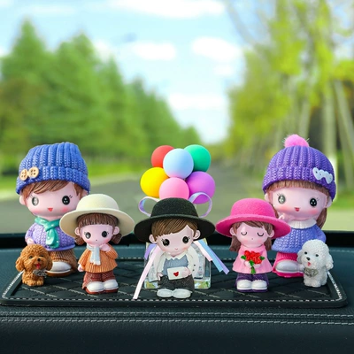 Car ornaments — Cute Dog Walking Dolls - scarf-couple-mi-er-hua-xin-zi-color-balloon-big-diamond-pad