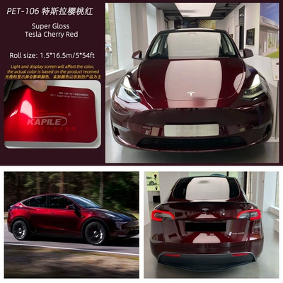 Auto Color Change Film Car Cover Color Change, Pet Material - pet-tesla-cherry-red-15217m
