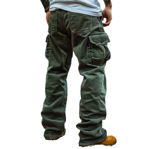 Corduroy casual pants, men's autumn style, retro loose work three-dimensional multi-pocket casual loose pants