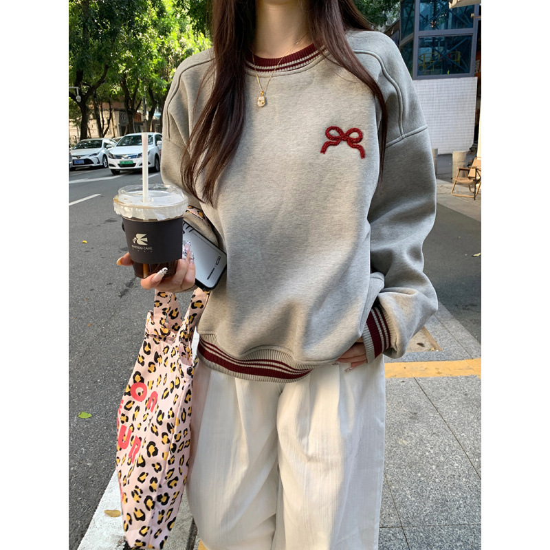 美式复古无帽卫衣女春秋冬2025新款设计感小众宽松圆领长袖上衣潮