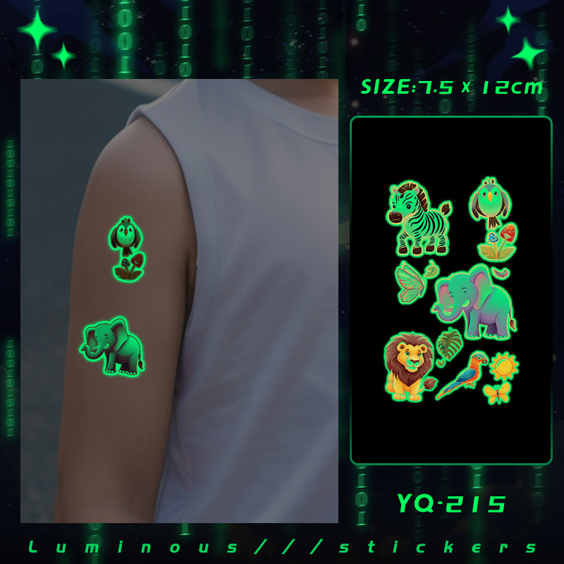 Luminous Sparkling Cartoon Lion Kidsren's Animal Tattoo Stickers for Men and Women Waterproof Long-Lasting Arm Cute Pattern Zebra