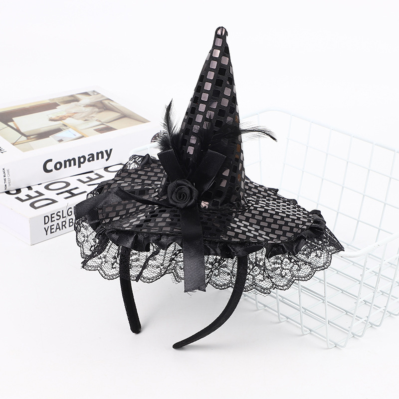 Decoración de Halloween encaje de sequillas sombrero de bruja banda de cabello de bruja fiesta mágica sombrero banda de cabello maquillaje baile image 4