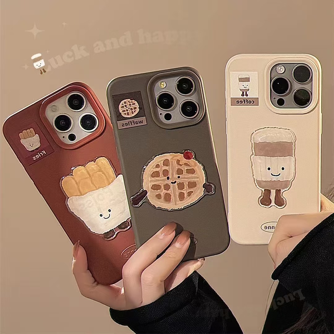 Patatas fritas tricolores tridimensionales iphone16promax parche de hamburguesa para Apple 16pro funda para teléfono móvil 14/15 suave