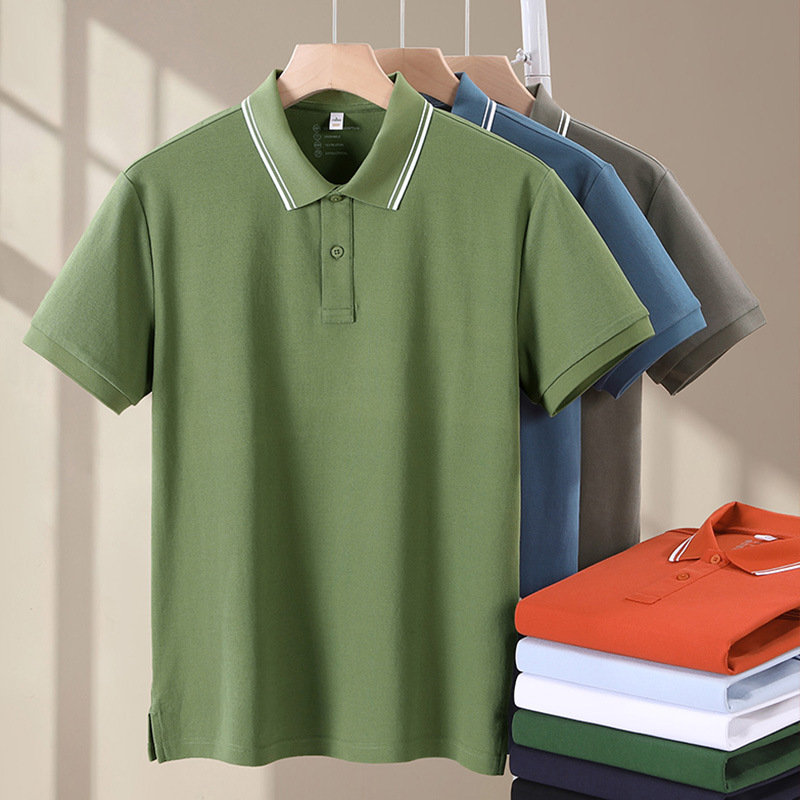 Casual de dos botones no deformable poliéster algodón verano de manga corta hombre camiseta de polo personalizada sensación de alta calidad