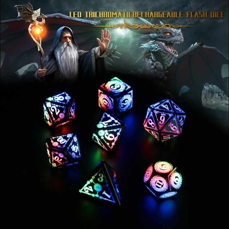 Cross-Border New Dungeons and Dragons Luminous Dice Led Contact Charging Dnd Pattern Dice Set