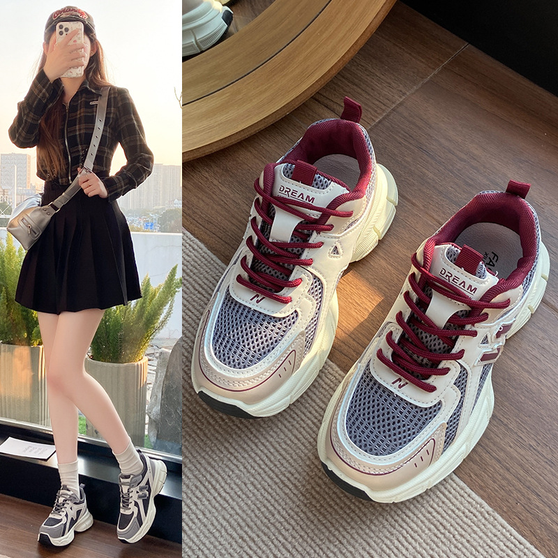 Muffin mesh grueso fondo alto pequeño zapato padre mujer 2025 nuevo invierno retro zapatillas deportivas casuales ligeras