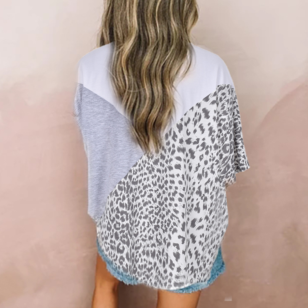 primavera caliente verano nuevo contraste estampado de leopardo suelta camiseta de manga corta NSKL53257