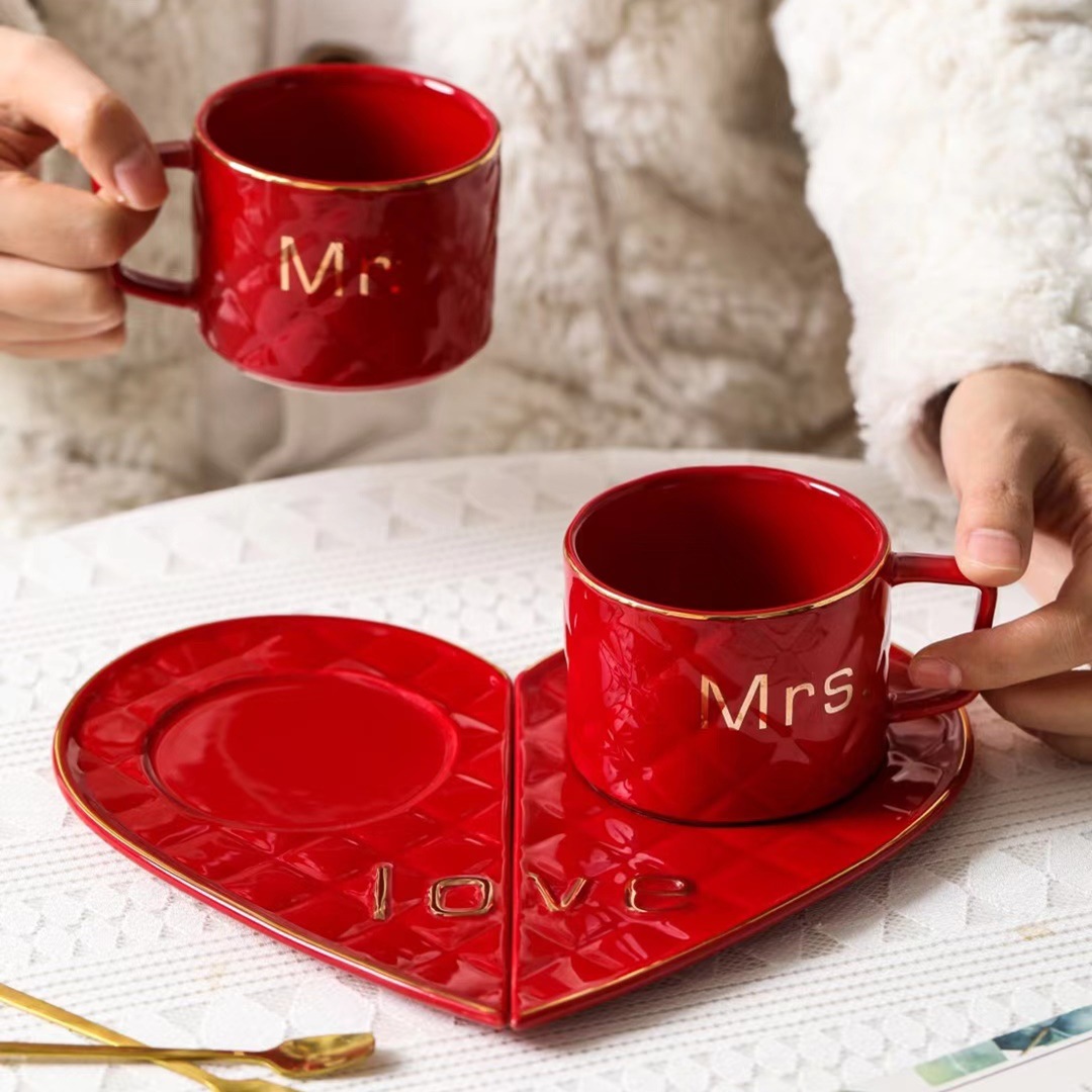 Personalidad creativa pareja taza y platillo traje estilo nórdico regalo del Día de San Valentín taza café cerámica té la tarde ocio