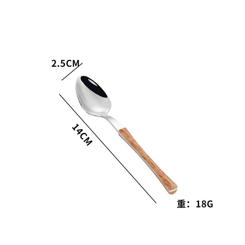 Cross-border Amazon imitación de acero inoxidable mango de madera pequeña cintura cuchillo, tenedor y cuchara de cuatro piezas conjunto occidental vajilla regalo traje de regalo para la boda