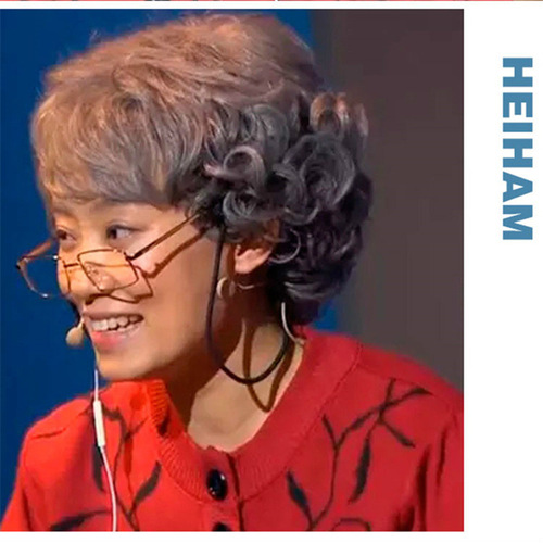 Wig middle-aged and elderly silver gray short curly hair wig female show performance props wig feminine fiber silk headgear