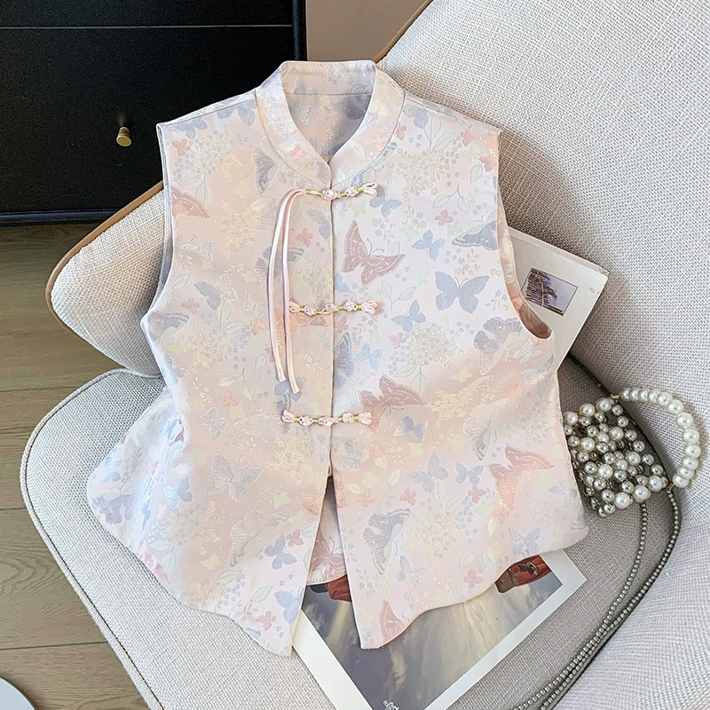 Новый китайский стиль жаккардовый жаккардовый жилетный жилет женский 2025 новый ретро скатный жилет топ джиап