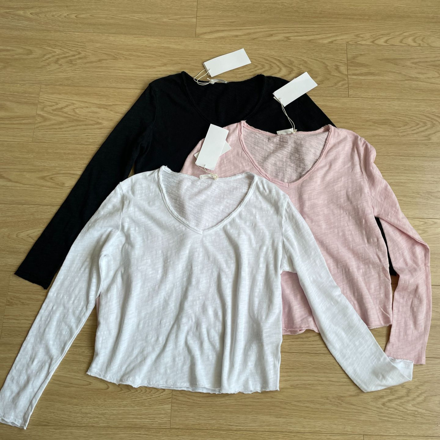 05902! Pure Raw Material Amv Bamboo Cotton Lazy V Neck Long-Sleeved T-Shirt with Thin Velvet Lining