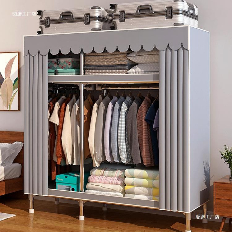 Wardrobe for Home Bedroom Rental, Reinforced and Thickened All-Steel Frame, Sturdy and Easy to Assemble Fabric Wardrobe Storage Closet