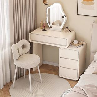 Small Apartment Smart Bedroom Dressing Table Wireless Charging Cabinet Modern Simple Light Luxury Solid Wood Cream Style Makeup Table