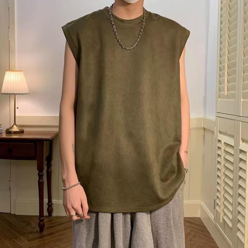 Heavy Suede Vest Men's Summer Loose American Sports Waistcoat All-match Fashion Brand Student Couple Sleeveless T-shirt Heavy Suede Vest Men's Summer Loose American Sports Waistcoat All-match Fashion Brand Student Couple Sleeveless T-shirt