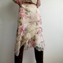 欧美废土风植物花卉印花撞色不规则下摆包臀鱼尾裙女中长款半身裙