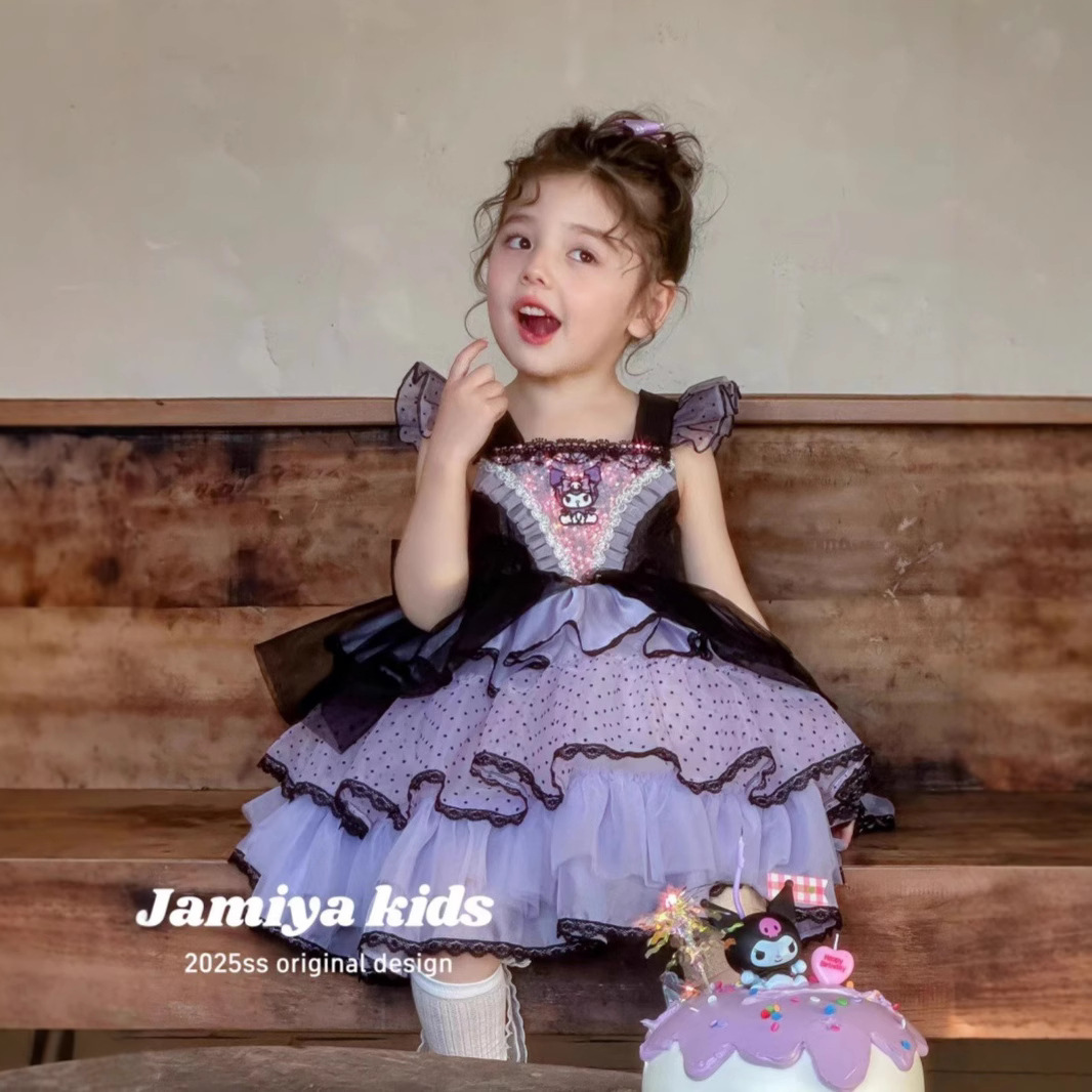 Girls' Lolita Princess Dress, Summer Children's Kuromi Dress, High-End Formal Dress, Cake Dress for Young Children