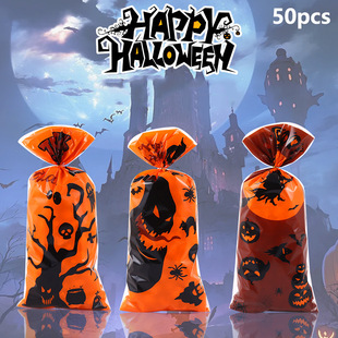 50 Halloween Tongue Monster OPP Flat Pocket Creative Candy Chocolate Gift Packaging Bag Send Gold Ribbon