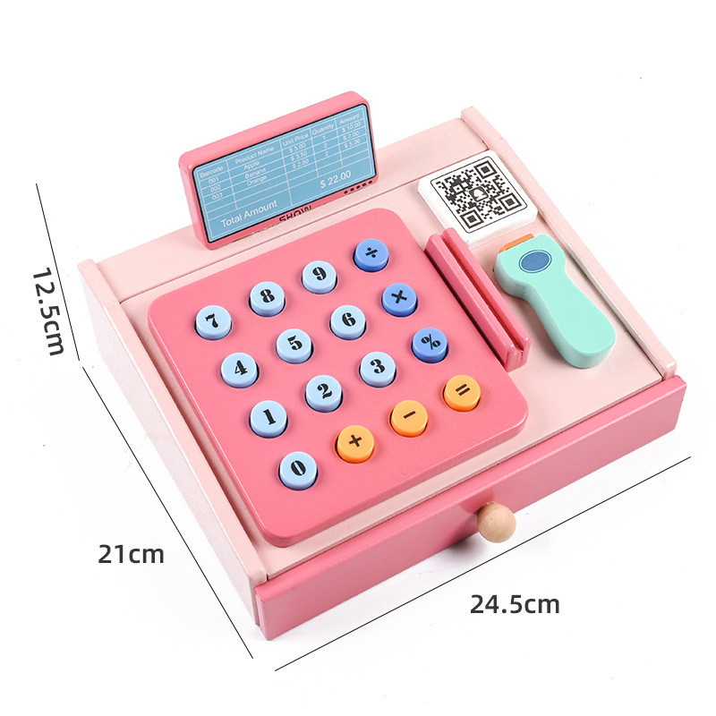 De madera de los nuevos niños simulación de la caja registradora juego de rol supermercado escaneo tarjeta cepilladora jugar casa juguetes interactivos