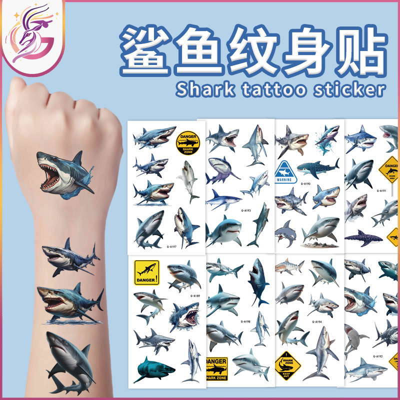 Shark Tattoo Stickers New Cross-Border Bloody Realistic Shark Children's Cartoon Tattoo Disposable Temporary Stickers