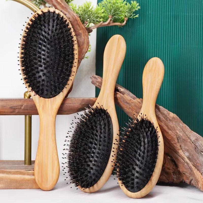 Boar Bristle Air Cushion Comb, Solid Wood Comb, Styling Comb That Smooths Hair Without Tangles, Anti-Static Massage Comb