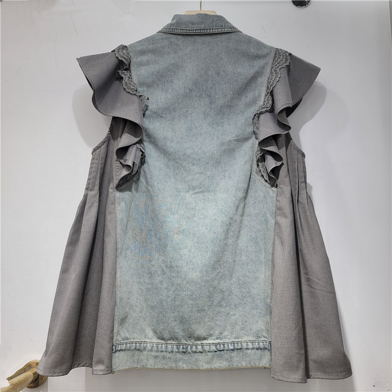 Europa y América 2026 primavera y verano nuevo estilo de moda collar suelto empalme de encaje de color contraste abrazadera sin mangas