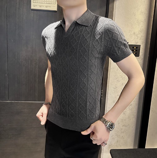 Camisas polo cuello V cuello gaviota camiseta de manga corta texturas de hombre con solapa vieja camiseta de viento de verano fábrica transfronteriza al por mayor