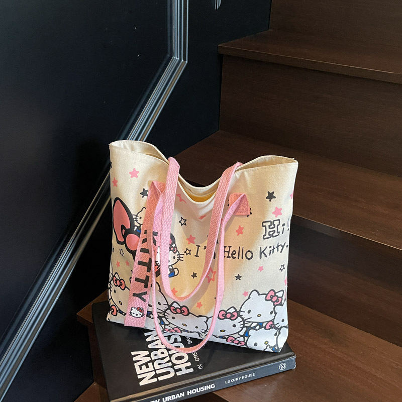 新款大容量手提包卡通kitty猫高颜值帆布包休闲单肩手提通勤包包|undefined