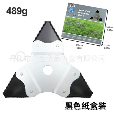 Quenched Manganese Steel Lawn Trimmer Mower Blade Garden Accessories Cutting Sharp Triangular Saw Blade Lawn Mower Blade (Otbiçən başlıqları) - black-triangular-serrated-lawn-mower-blade-in-carton-489g