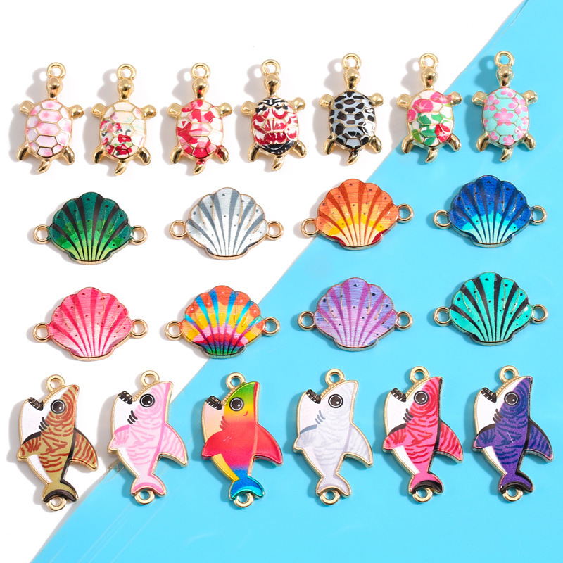 DIY Alloy Jewelry Accessories Printed with Marine Animals, Sharks, Turtles, and Shell Pendants for Bracelets and Necklaces W488
