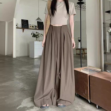 灰色阔腿裙裤女秋装设计感绑带高腰垂感西装裤高级感垂感拖地长裤