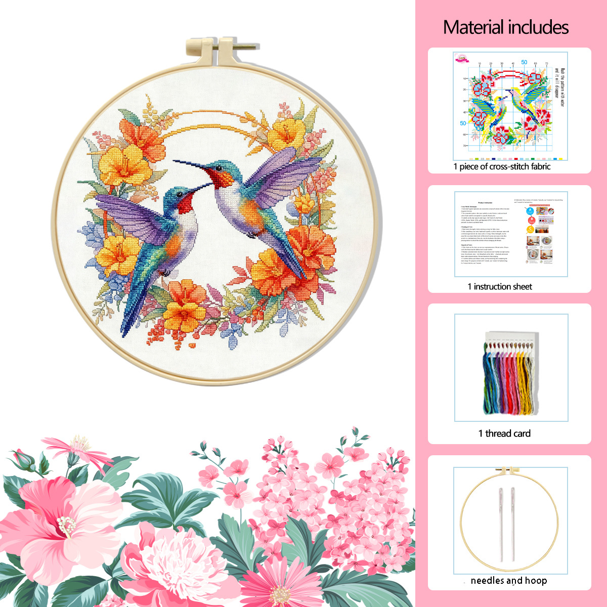 Amazon venta caliente de flores de bordado cruzado animal pequeño conjunto de cuatro piezas pequeño simple DIY conjunto de bordado cruzado decoración image 10