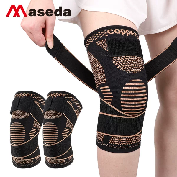 Sports Copper Ion Strap Knee Basketball Running Equipment Men's and Women's Fitness Rope Skipping Non-slip Knitted Nylon Professional