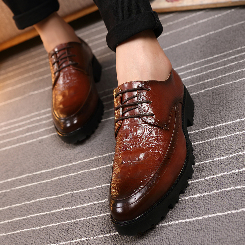 Cross-border 2025 New Crocodile Pattern Men's Casual Business Non-slip Lace-up Red Leather Wedding Shoes For Men_vogvips.com