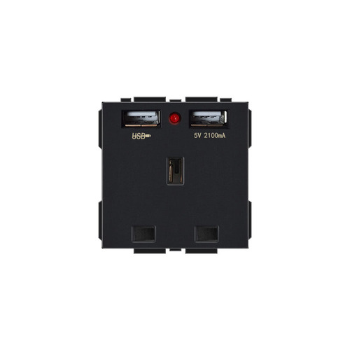 Black 16A multi-functional five-hole USB+type-c foreign trade Mattel British standard socket module free combination 52*52