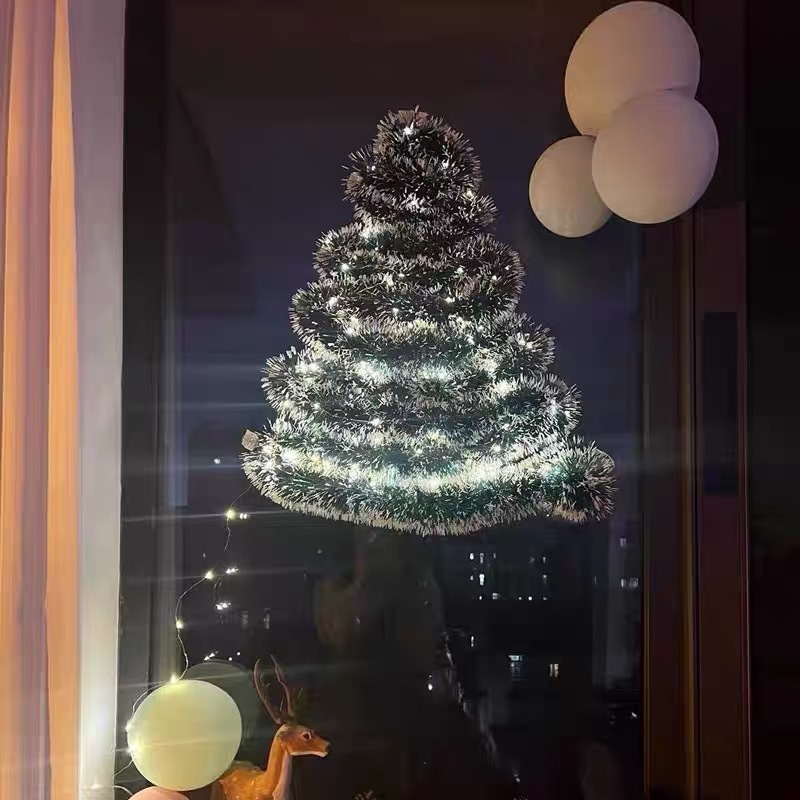 新款2米墨绿白边毛条绿圣诞节跨境装饰节日彩条拉花雪花边蝴蝶结|undefined