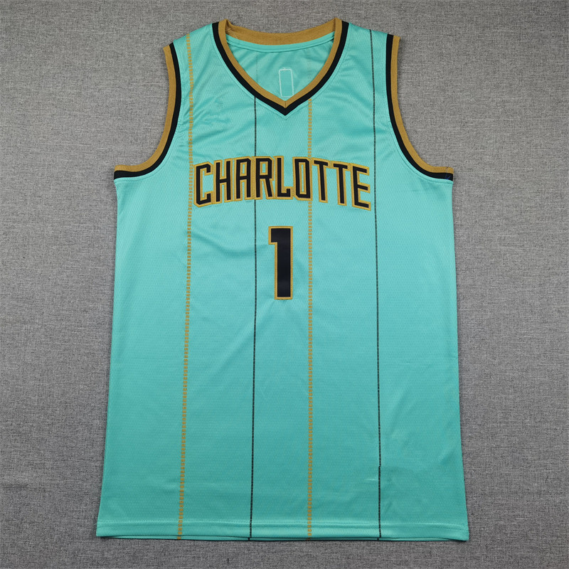 Basketball uniform jersey Hornets embroidery 1# BALL basketball jerseys Bauer light green new