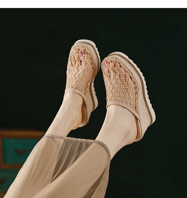 Dép sandal nữ bít mũi đế xuồng cao gót 9 cm phong cách biển — màu nâu, màu đen, màu mơ chi tiết 13