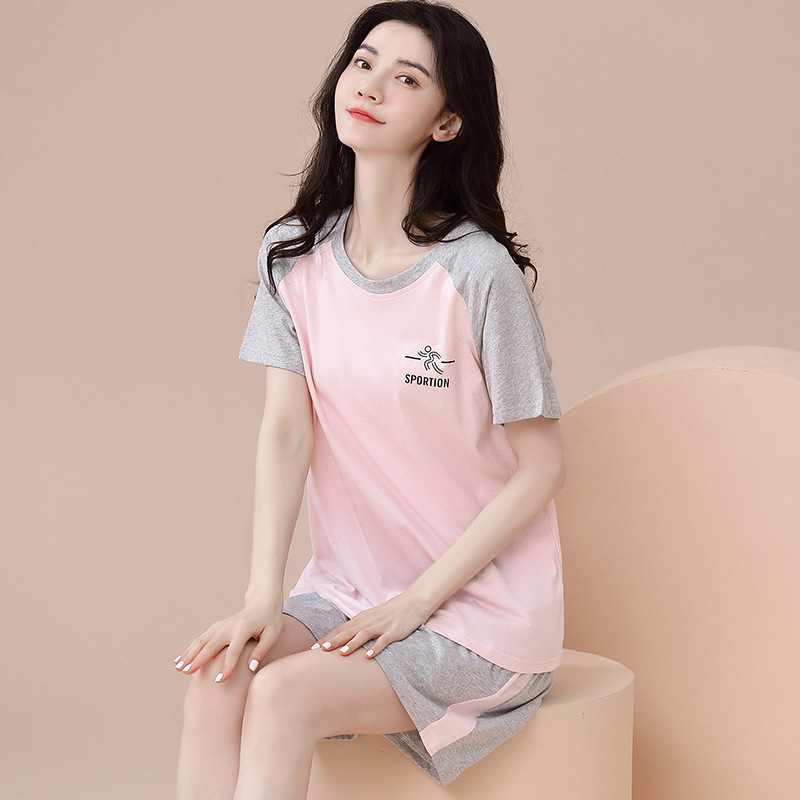 Pajamas women's cotton thin summer 2023 new short-sleeved shorts casual sports loose plus size home wear