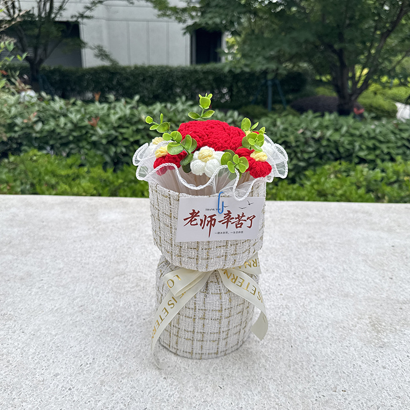 2025 Día del Maestro Regalos creativos para maestros girasol de lana tejido a mano de graduación ramo de flores terminado de San Valentín