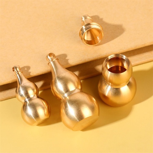 Pure brass top opening small gourd with cinnabar Pixiu keychain top opening hollow gourd jewelry accessories