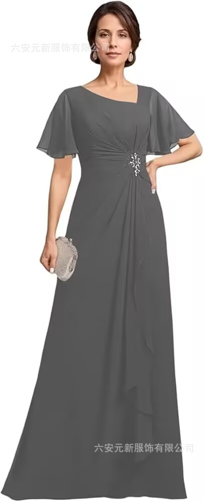 Vestido de novia de gasa de Amazon vestido de madre mariposa de manga corta plisada larga aplicación vestido de invitado de boda