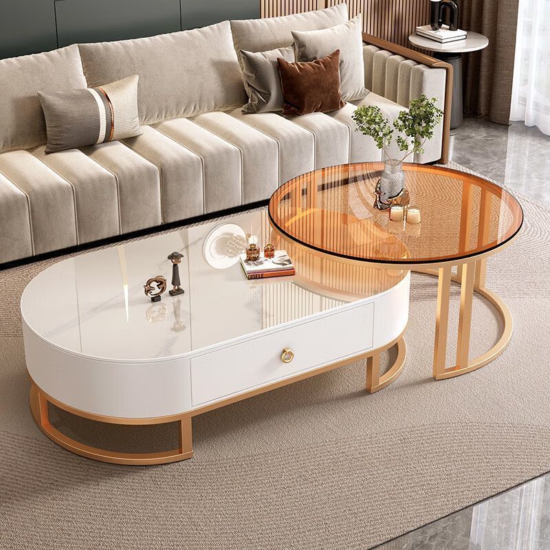 골든 프레임 화이트 캐비닛 (갈색 유리 + 광택 스노우 마운틴 화이트)