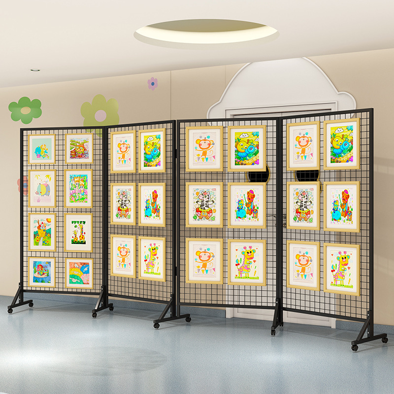 折りたたみグリッドディスプレイスタンド幼稚園絵画展示作品床置き型可動屋外アート展示スタンド多目的ディスプレイスタンド|undefined