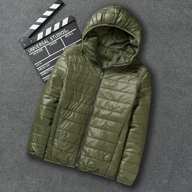 Light and thin men's down jacket with down with hood, plus size, slim fit