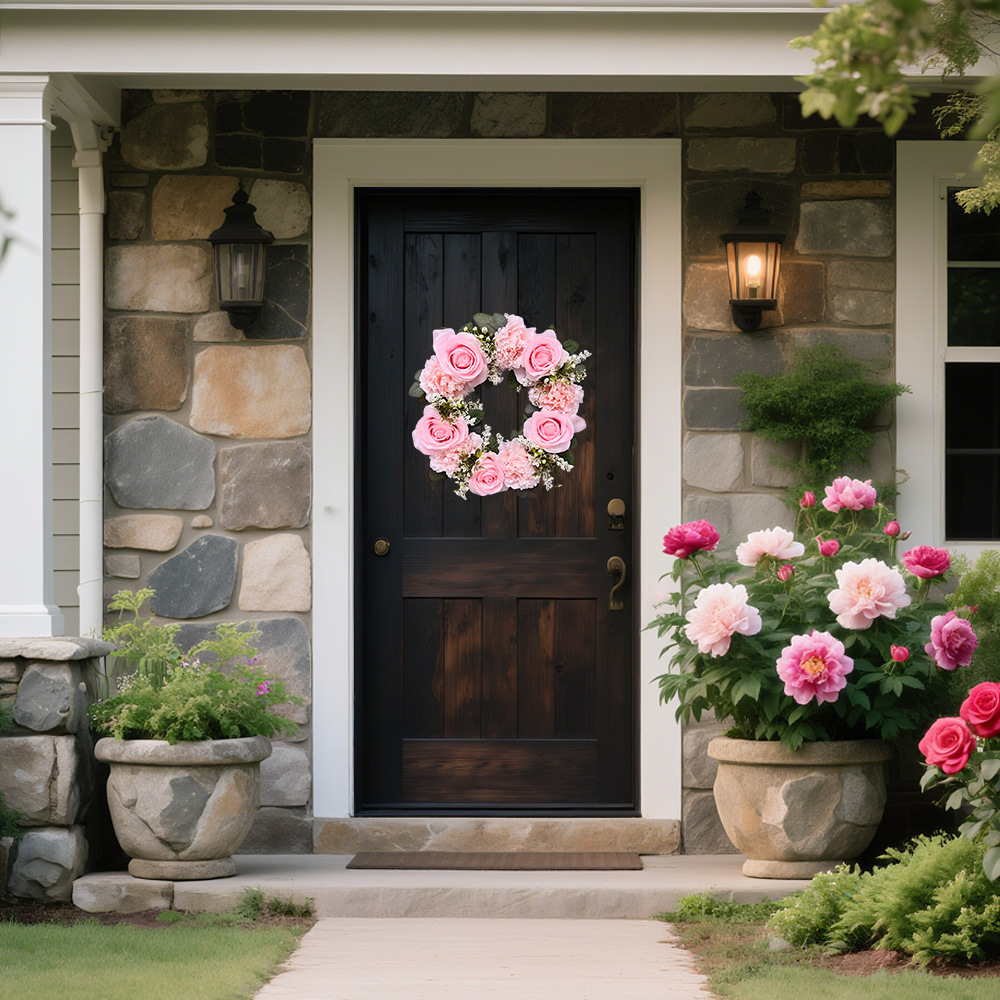 Simulación de peonía rosa guirlanda de flores de Navidad rosa de flores de flores
