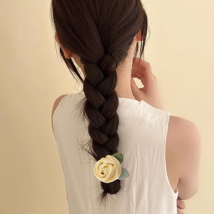 Historia de rosa amarilla coreana flor anillo de cabello cuerda de cabeza de alta sensación suave dulce camellia cuerda de cabello correa tocado